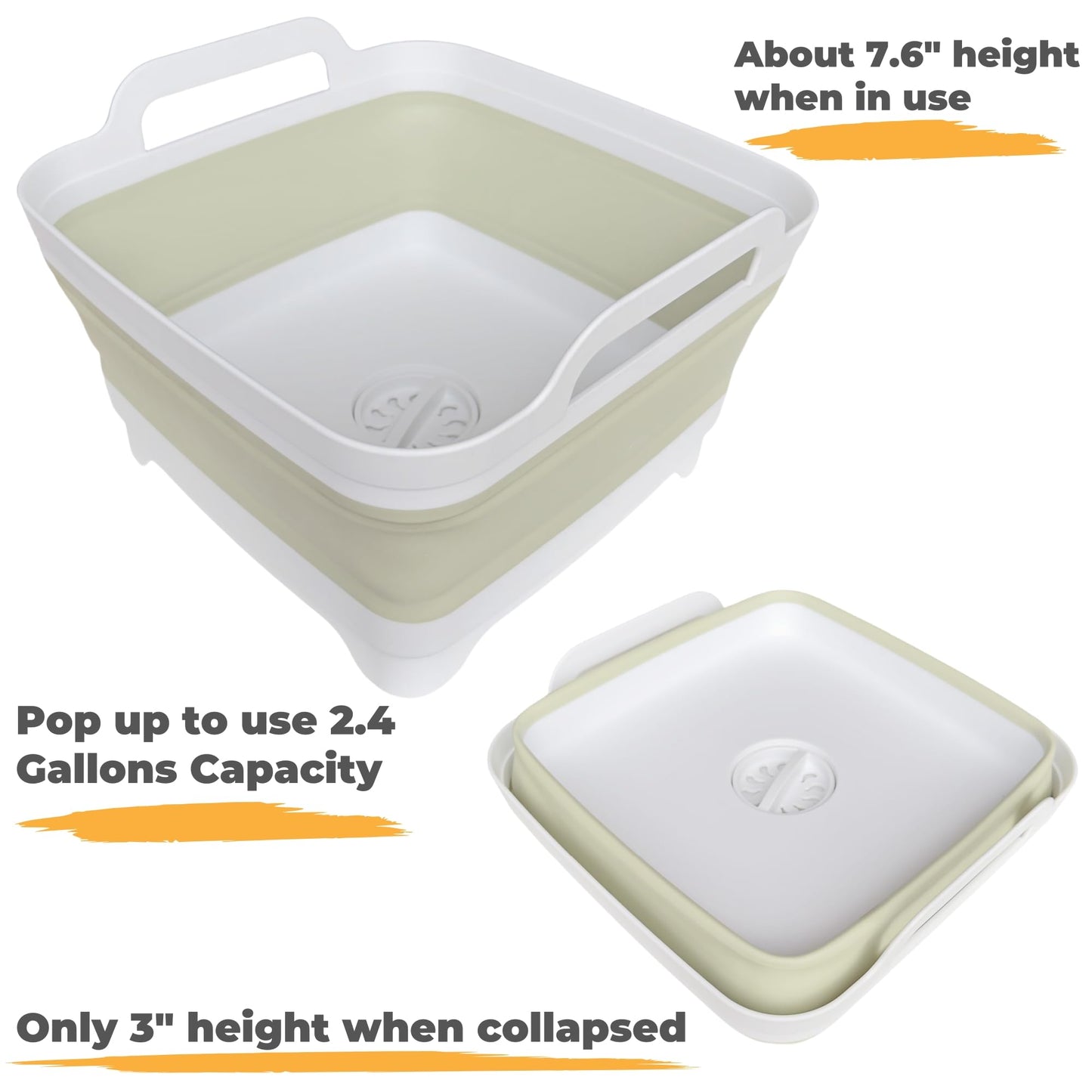 Collapsible Wash Basin for Baby Bottles with Drain Plug, 2.4 Gallons