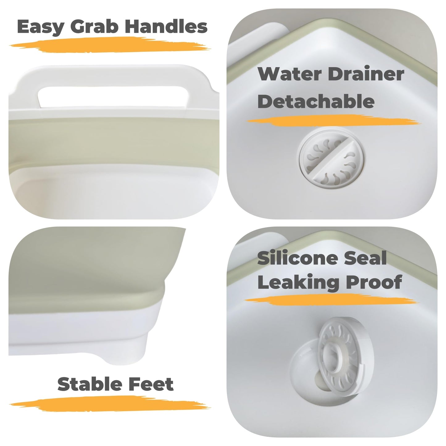 Collapsible Wash Basin for Baby Bottles with Drain Plug, 2.4 Gallons