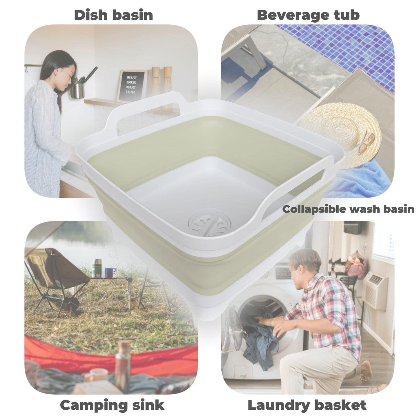 Collapsible Wash Basin for Baby Bottles with Drain Plug, 2.4 Gallons