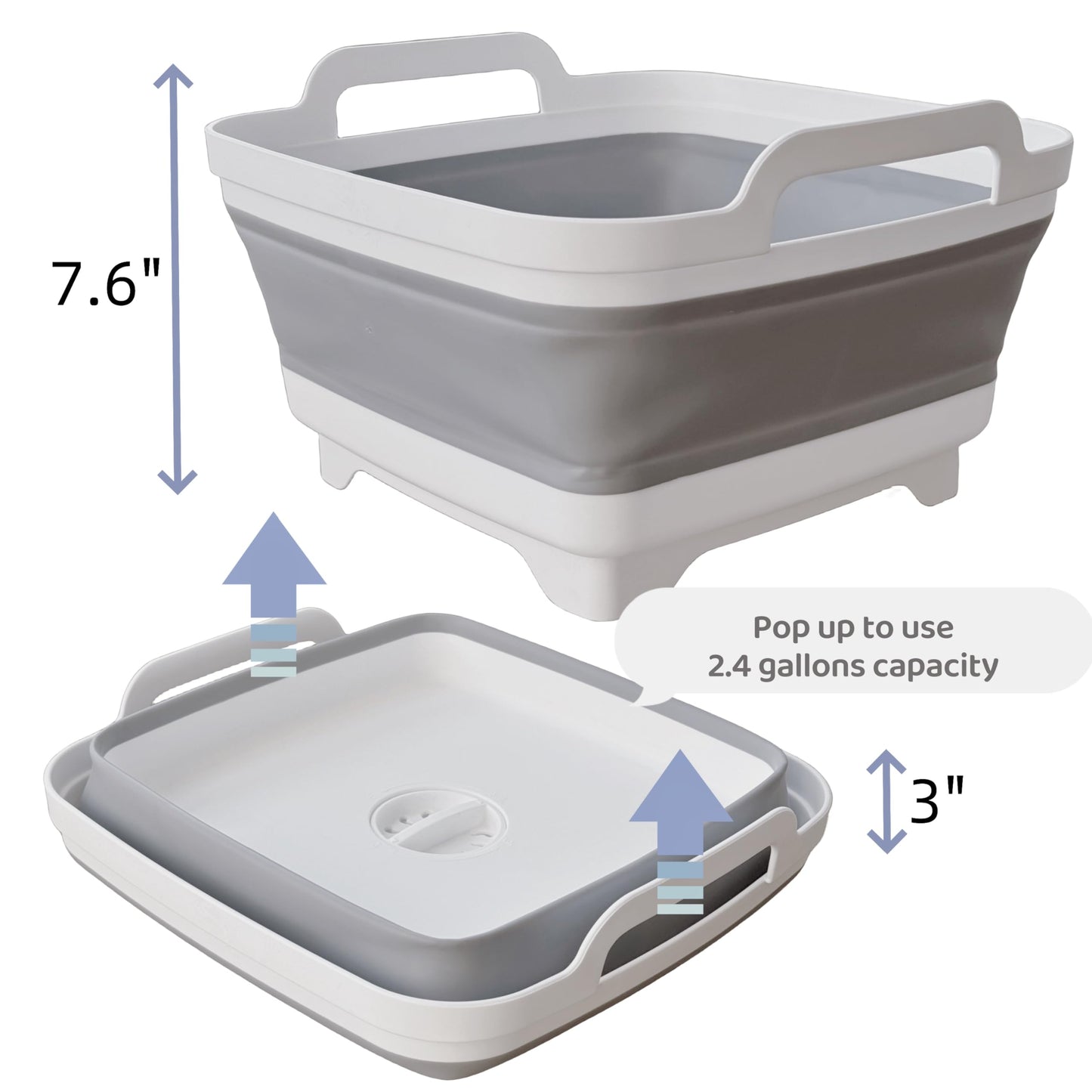 Collapsible Wash Basin for Baby Bottles with Drain Plug, 2.4 Gallons