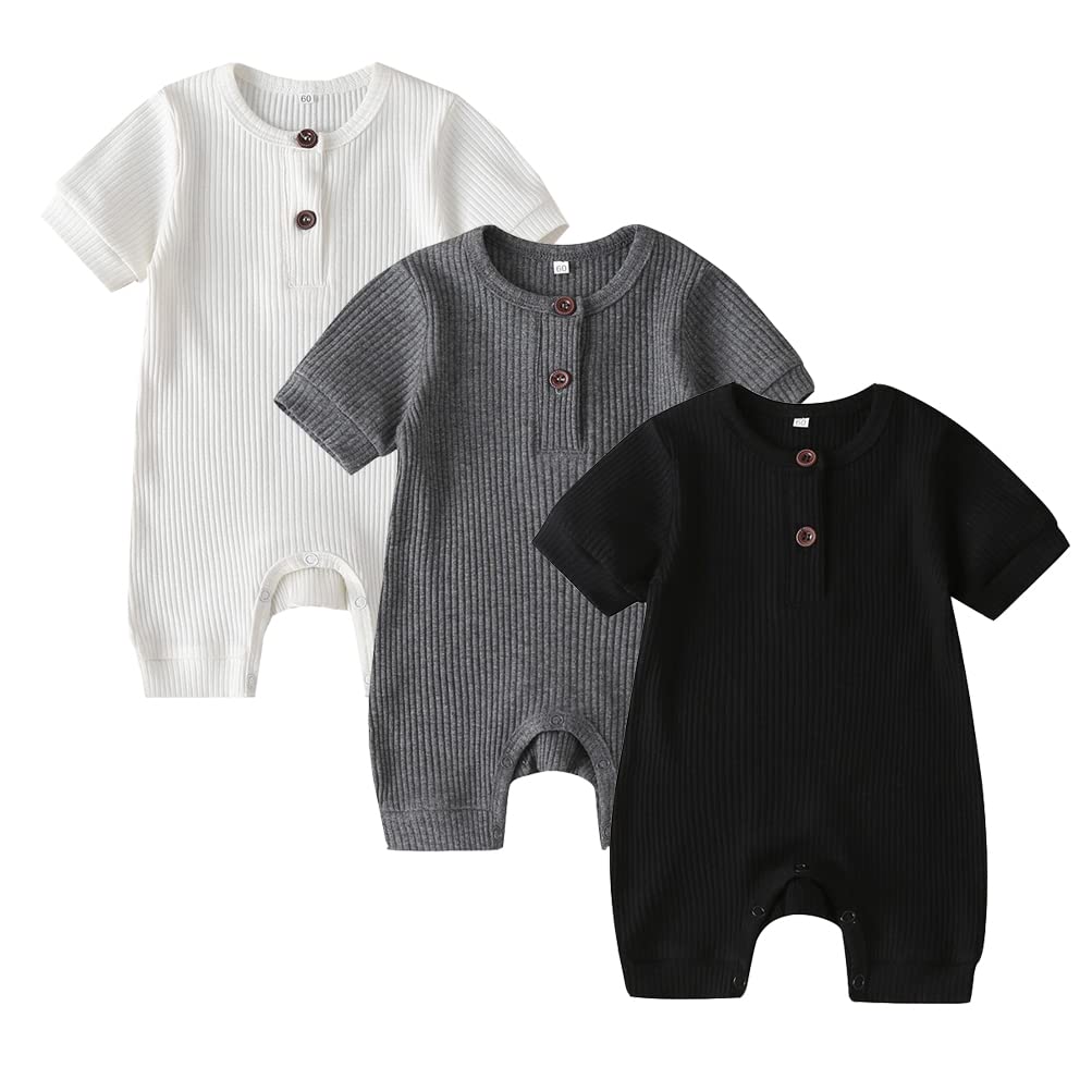 Baby 2/3 Pack Solid Romper Ribbed Short/Long Sleeve Bodysuits