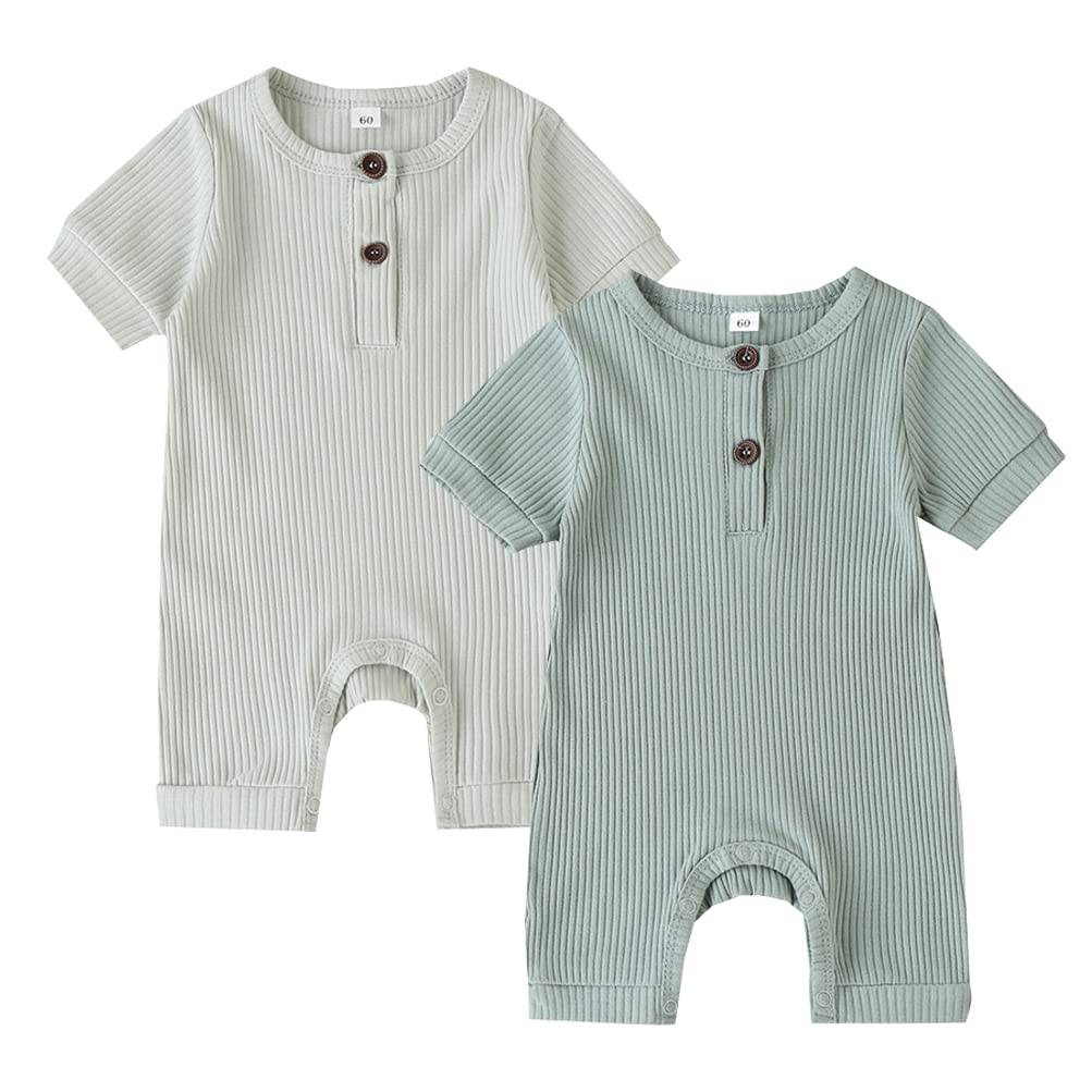 Baby 2/3 Pack Solid Romper Ribbed Short/Long Sleeve Bodysuits