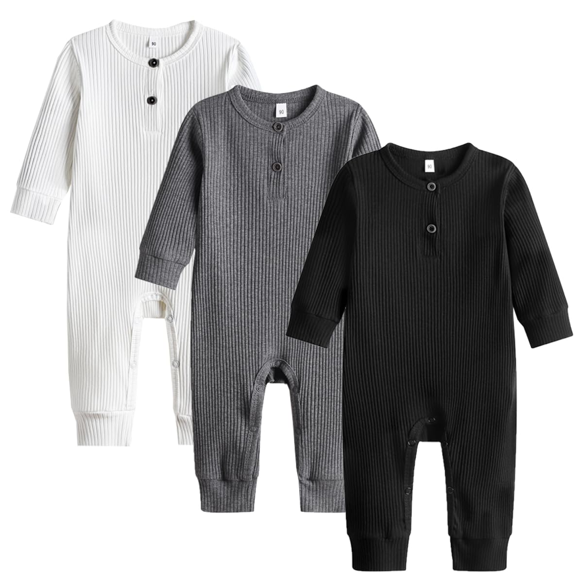 Baby 2/3 Pack Solid Romper Ribbed Short/Long Sleeve Bodysuits