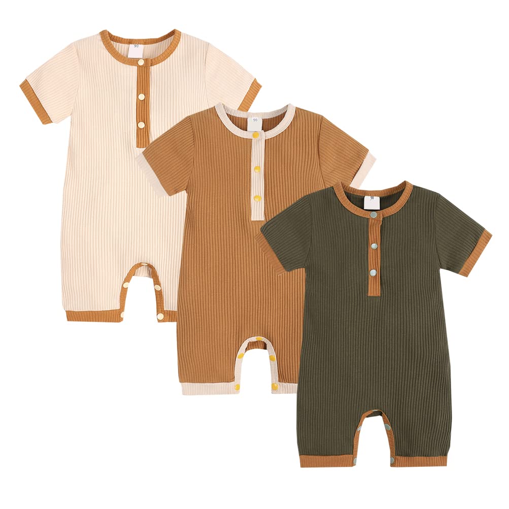 Baby 2/3 Pack Solid Romper Ribbed Short/Long Sleeve Bodysuits