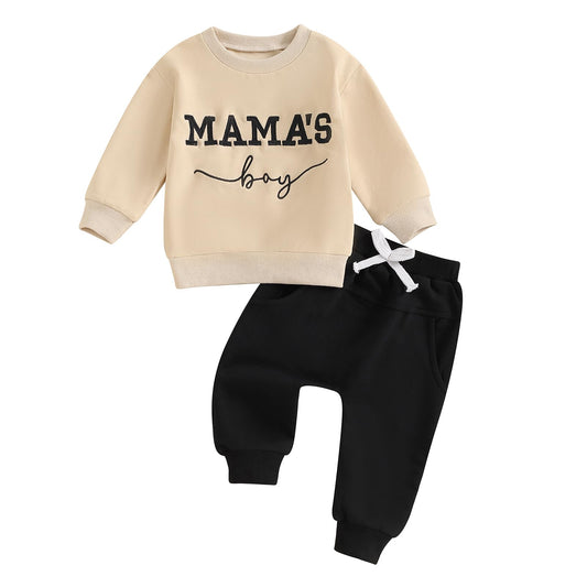 Baby Boy Embroidery Sweatshirt Top Elastic Pants Set