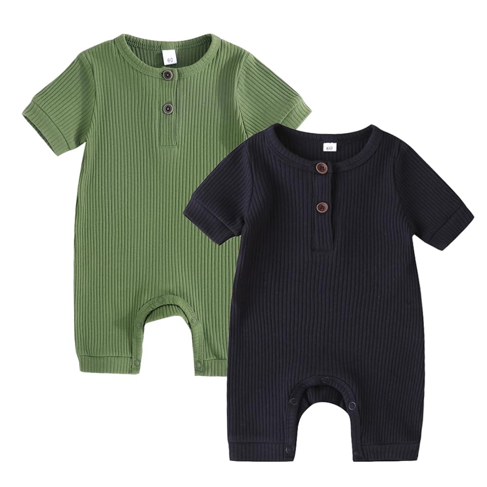 Baby 2/3 Pack Solid Romper Ribbed Short/Long Sleeve Bodysuits