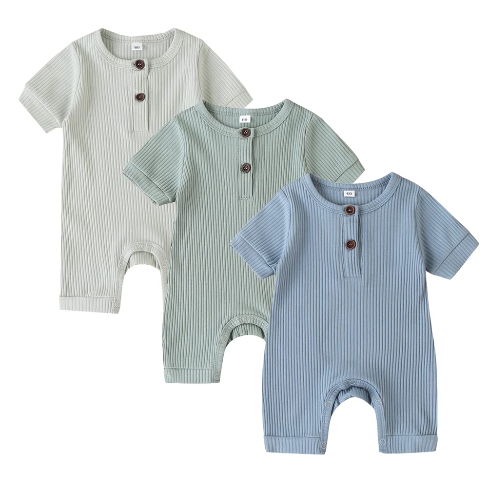 Baby 2/3 Pack Solid Romper Ribbed Short/Long Sleeve Bodysuits