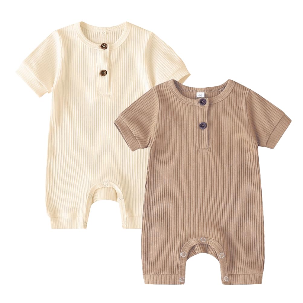 Baby 2/3 Pack Solid Romper Ribbed Short/Long Sleeve Bodysuits