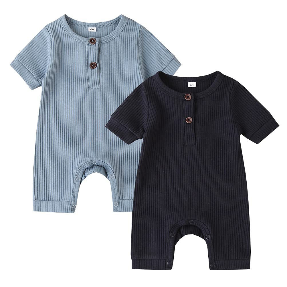 Baby 2/3 Pack Solid Romper Ribbed Short/Long Sleeve Bodysuits