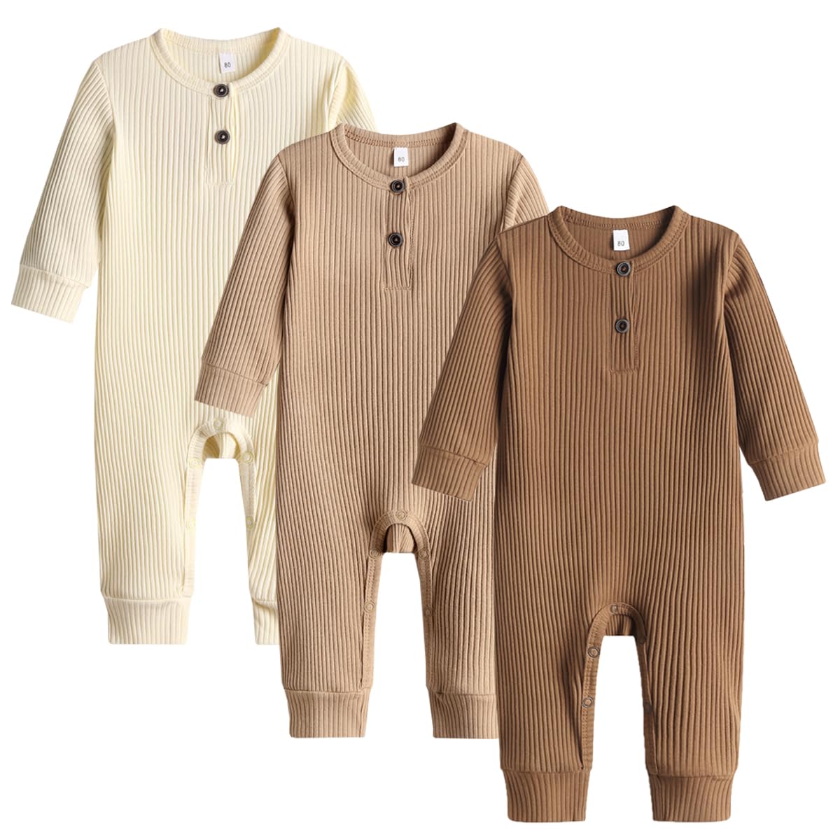 Baby 2/3 Pack Solid Romper Ribbed Short/Long Sleeve Bodysuits