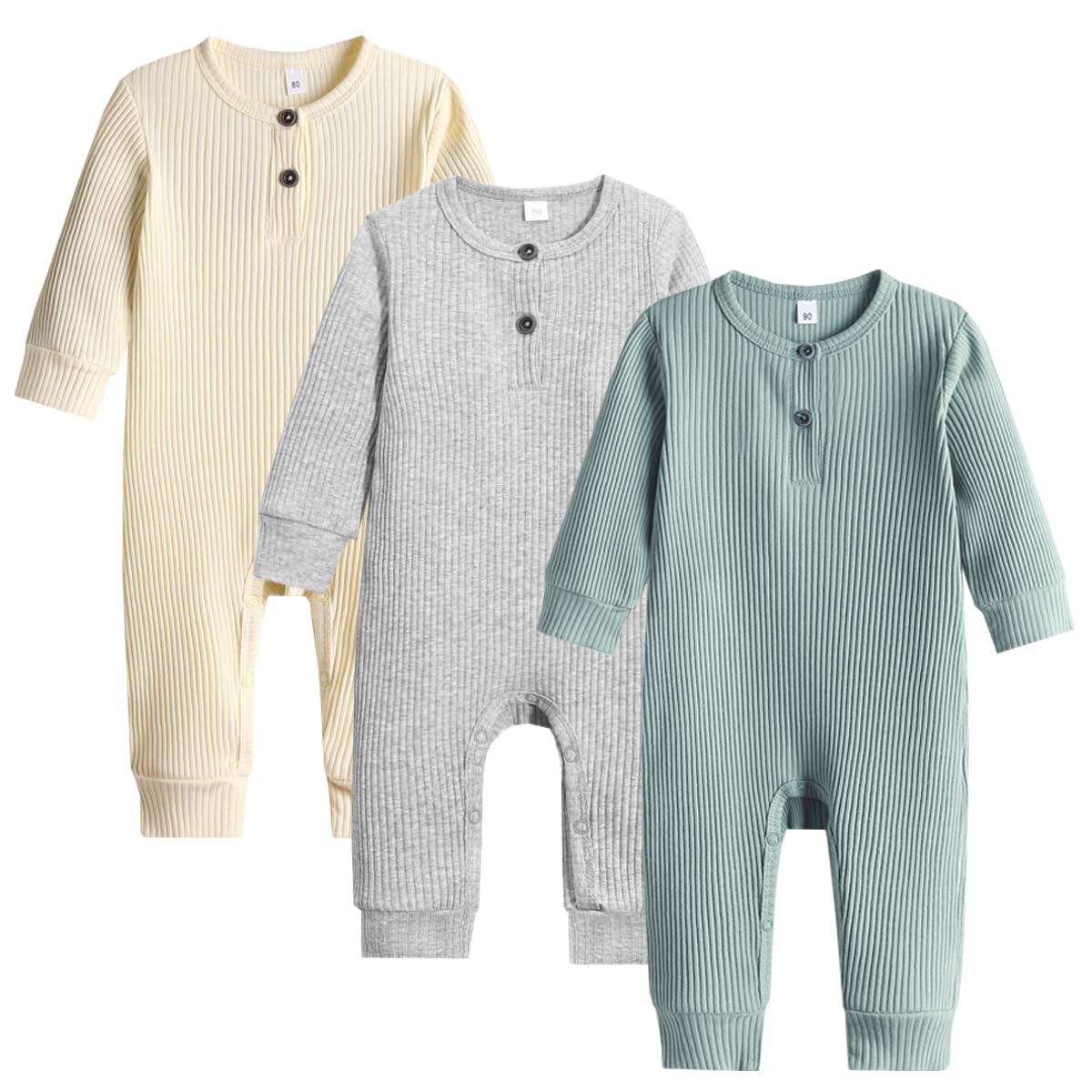 Baby 2/3 Pack Solid Romper Ribbed Short/Long Sleeve Bodysuits