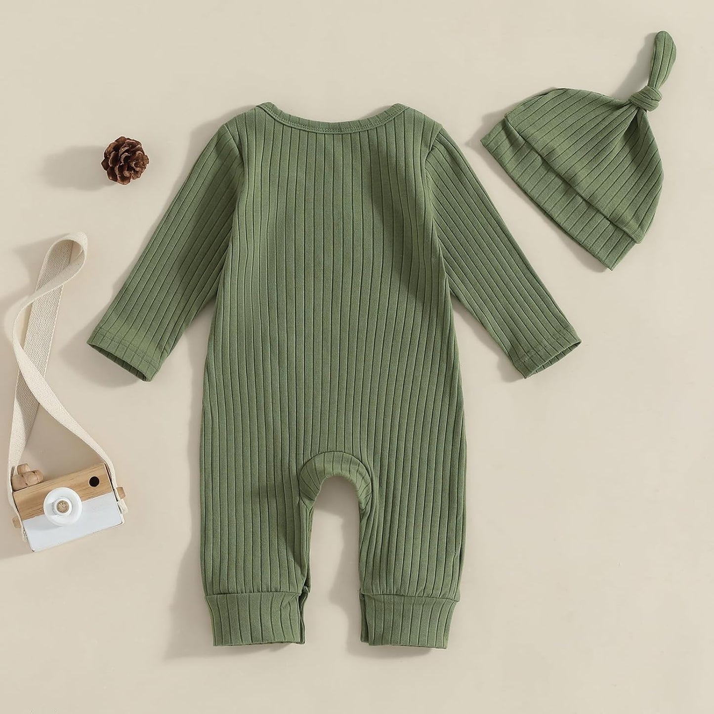 Ribbed Baby Boy Jumpsuit & Hat