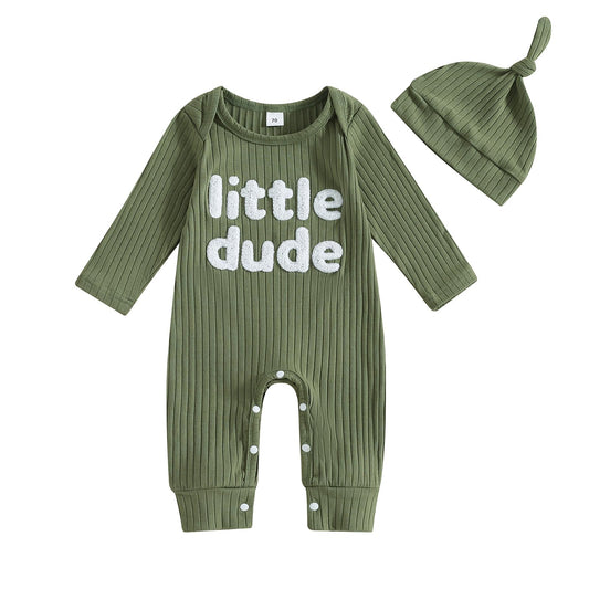 Ribbed Baby Boy Jumpsuit & Hat