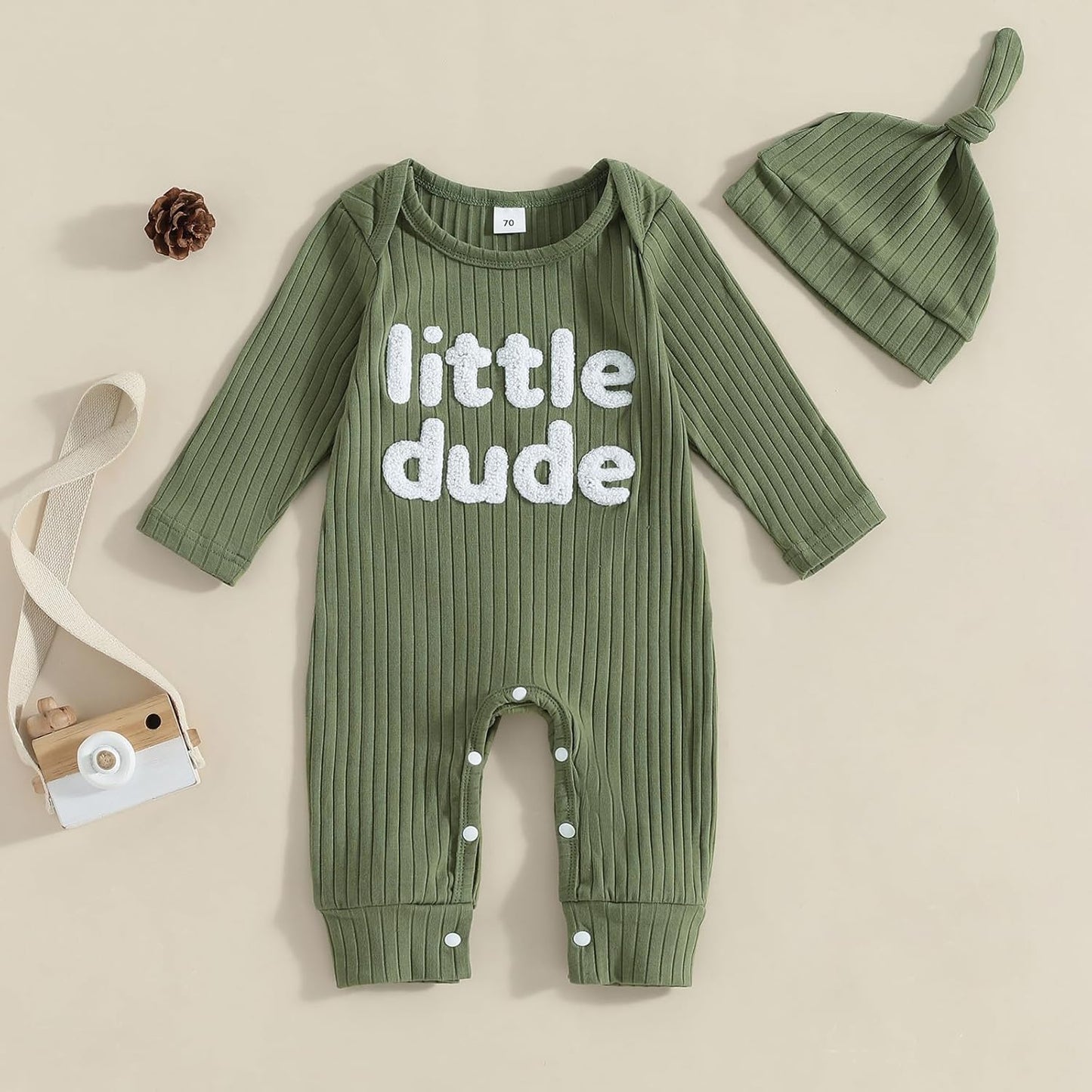 Ribbed Baby Boy Jumpsuit & Hat