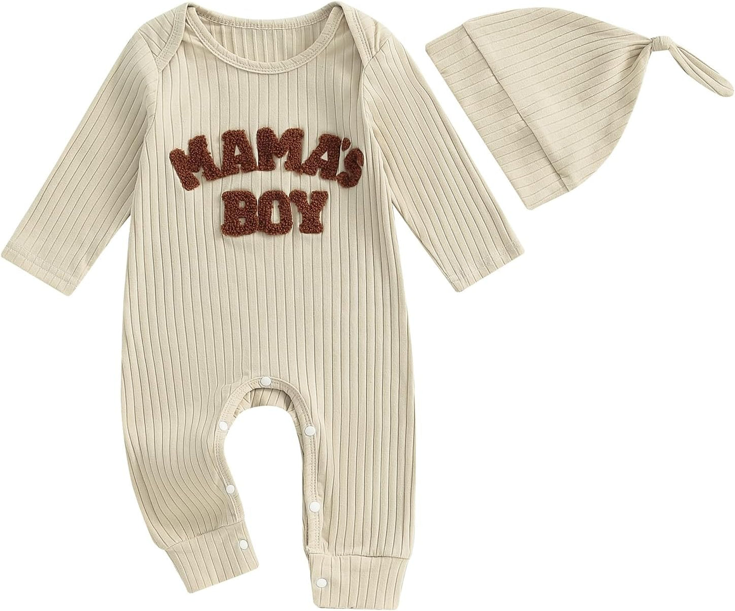 Ribbed Baby Boy Jumpsuit & Hat