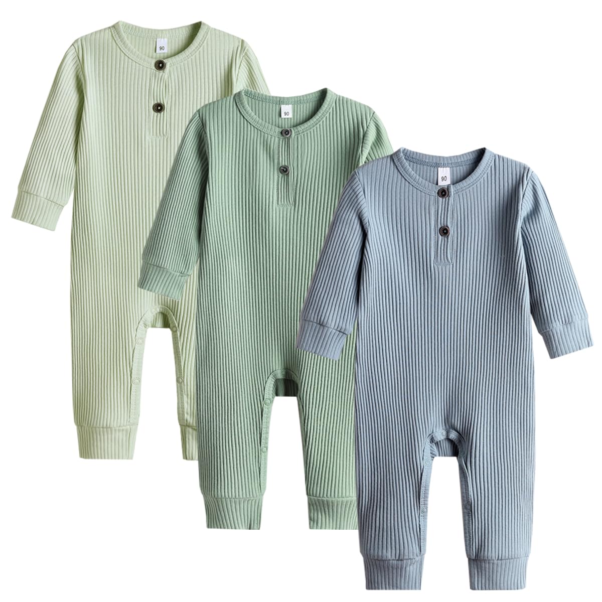 Baby 2/3 Pack Solid Romper Ribbed Short/Long Sleeve Bodysuits