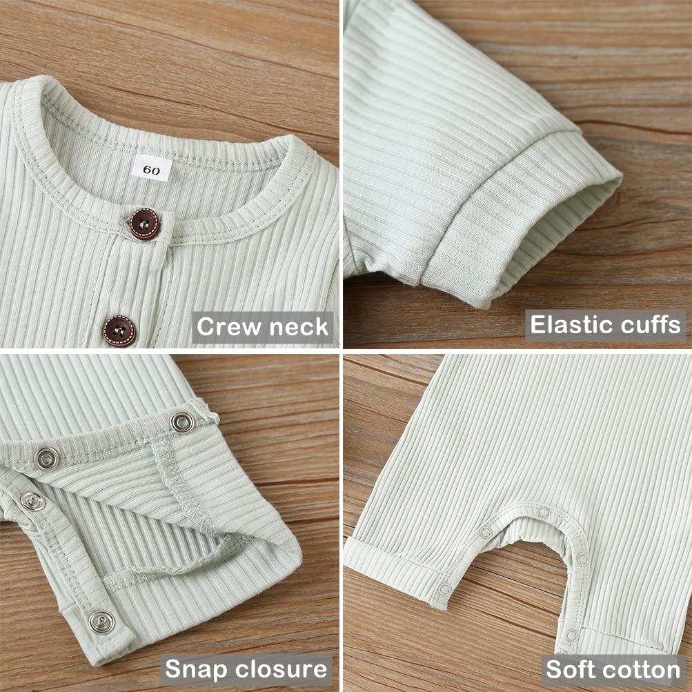 Baby 2/3 Pack Solid Romper Ribbed Short/Long Sleeve Bodysuits