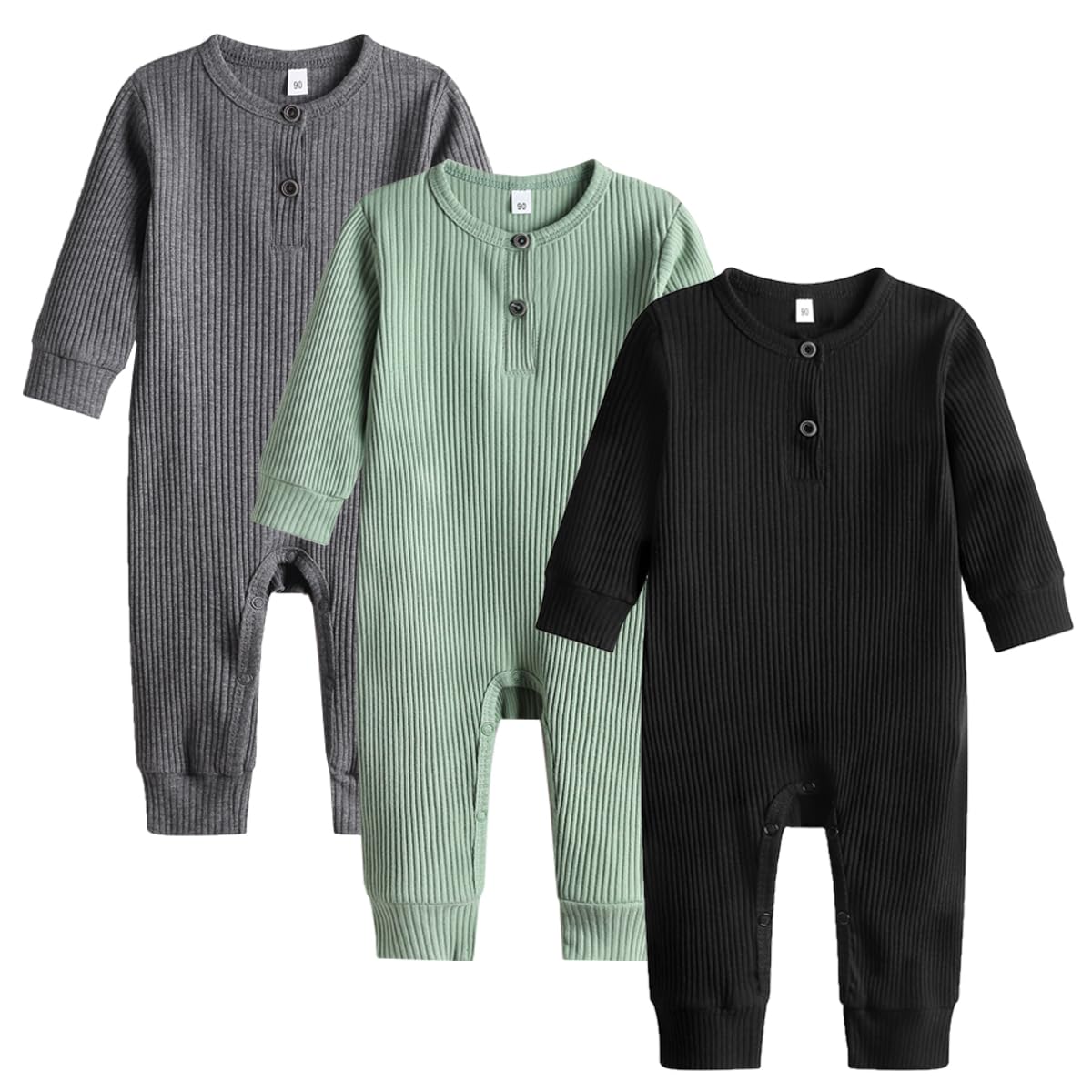 Baby 2/3 Pack Solid Romper Ribbed Short/Long Sleeve Bodysuits