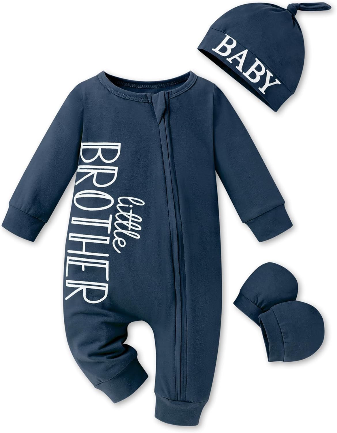 Baby Boy Solid One Piece With Mittens