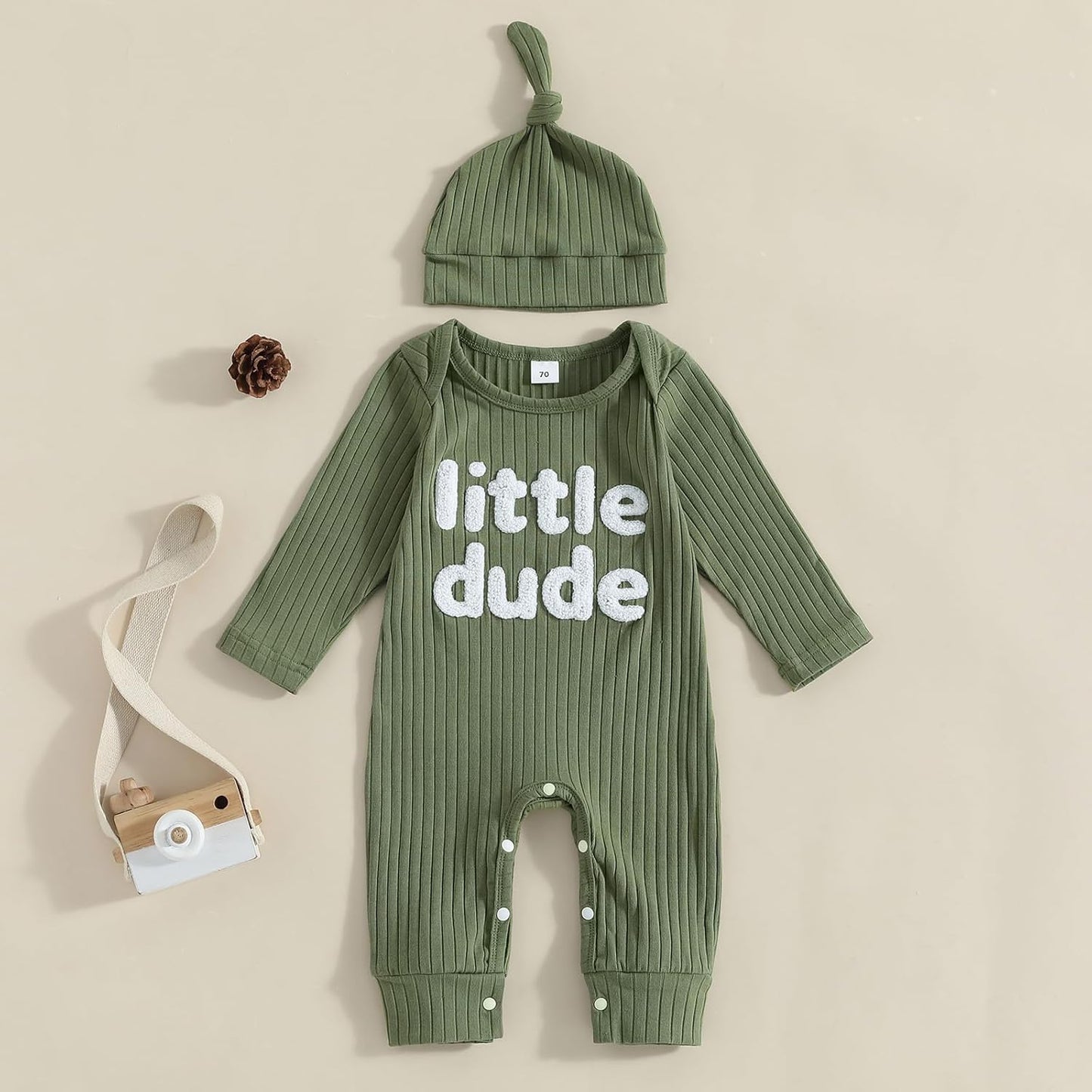 Ribbed Baby Boy Jumpsuit & Hat