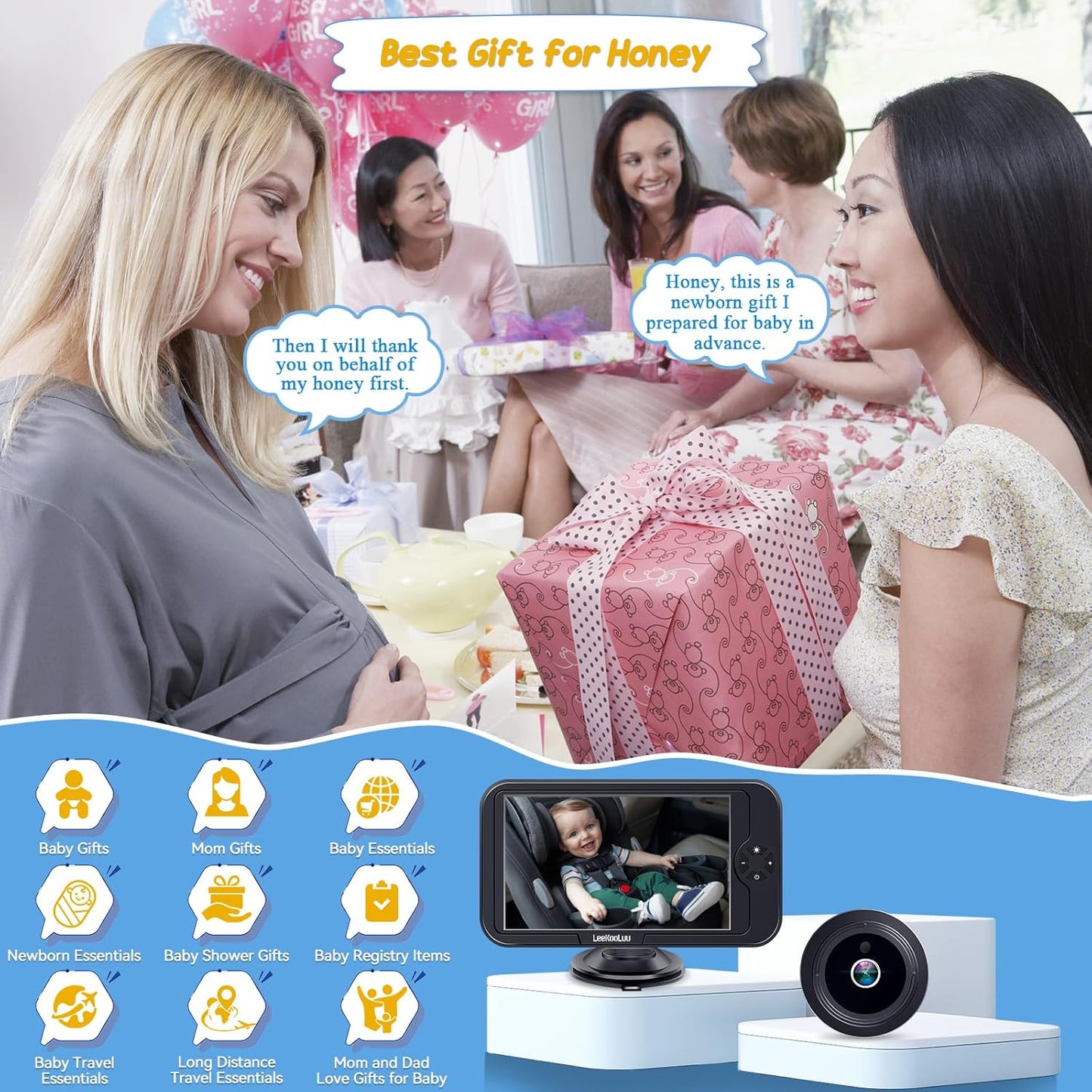 Baby Car Camera for Backseat 1080P - HD Vision, 360° Rotation