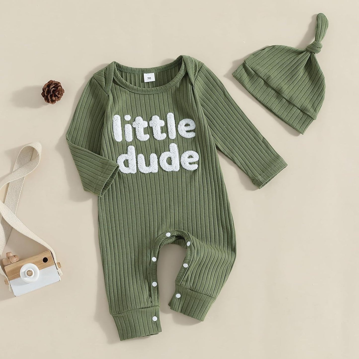 Ribbed Baby Boy Jumpsuit & Hat